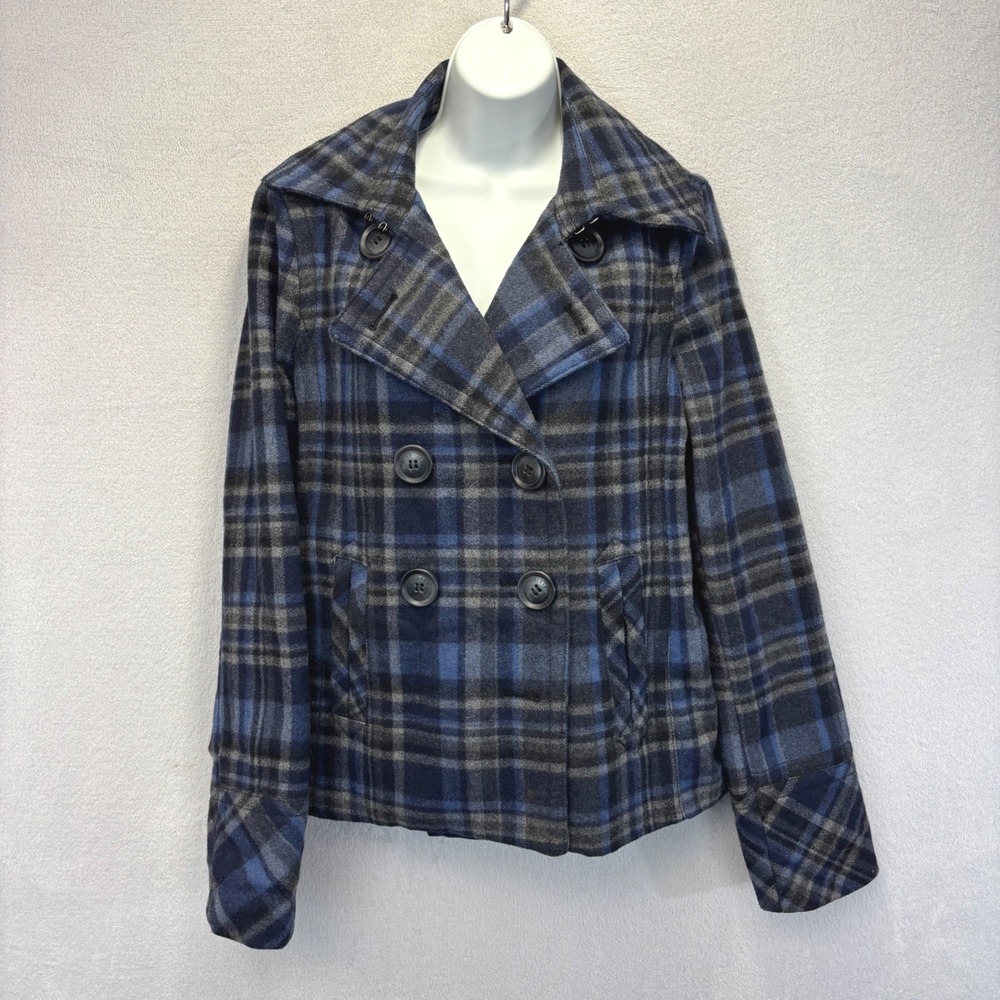 Vintage Y2K Aeropostale Double Breasted Plaid Pea Coat Womens Large Wool Jacket